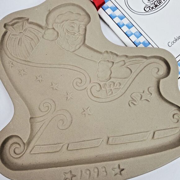 Brown Bag Cookie Art Stoneware Mold Santa Sleigh Design Recipe Booklet VTG 1993 - Picture 3 of 7